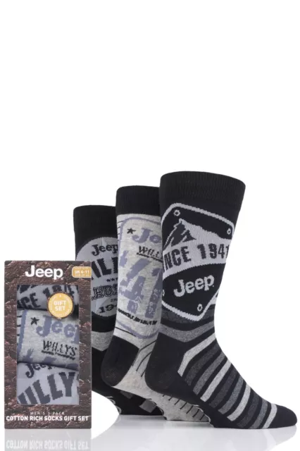 Jeep Men's Cotton Rich Logo Socks in Gift Box - Black / Navy 6-11 in 3 Pair Pack