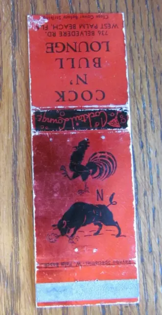 Bullfighting Matchbook Cover: Cock N Bull Lounge West Palm Beach Matchcover -D21