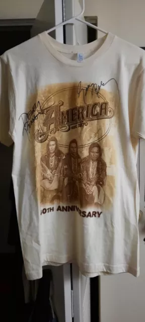 Band America - Dewey Bunnell & Gerry Beckley Signed/Autographed Band Shirt.