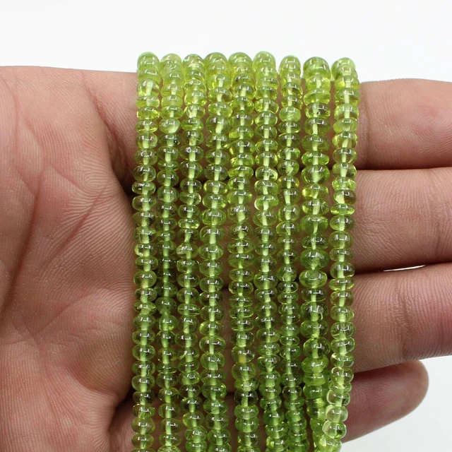 AAA+ 14.5" Strand Natural Peridot Smooth Plain Plain Rondelle Loose...