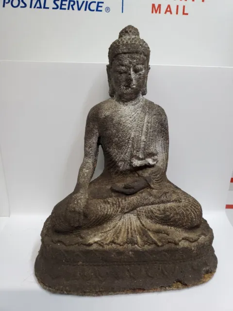 Lotus Pose Buddha Statue Dhyana Mudra Cast lava stone Bali 7"
