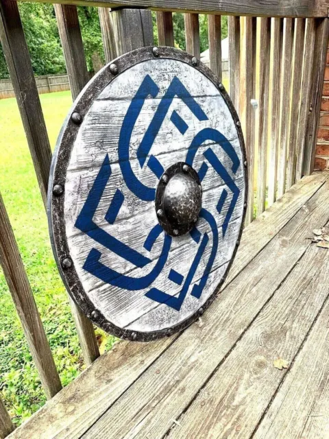 Shield Viking Medieval Wooden Round Larp Battle worn Steel Armor Templar Heavy..