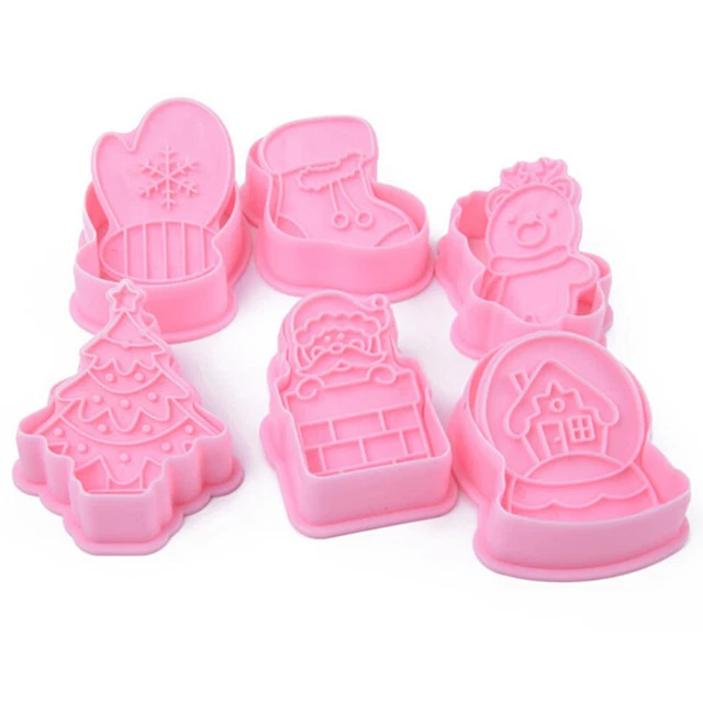 6 piezas Cortadores de galletas con estampadores de émbolo Lindo patrón de dibujos animados Galleta Mo-qi -AH