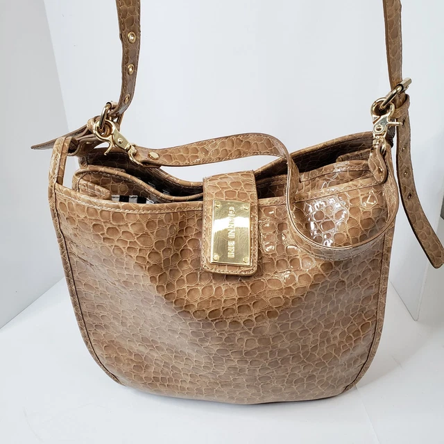 Gianni Bini Convertible Crossbody Purse Croc Embossed Mocha Brown Large Tote Bag
