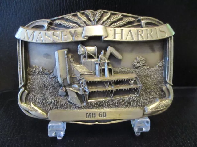 Massey Harris MH Logo 60 Combine Pewter Belt Buckle 1986 Limited Ed Collectible