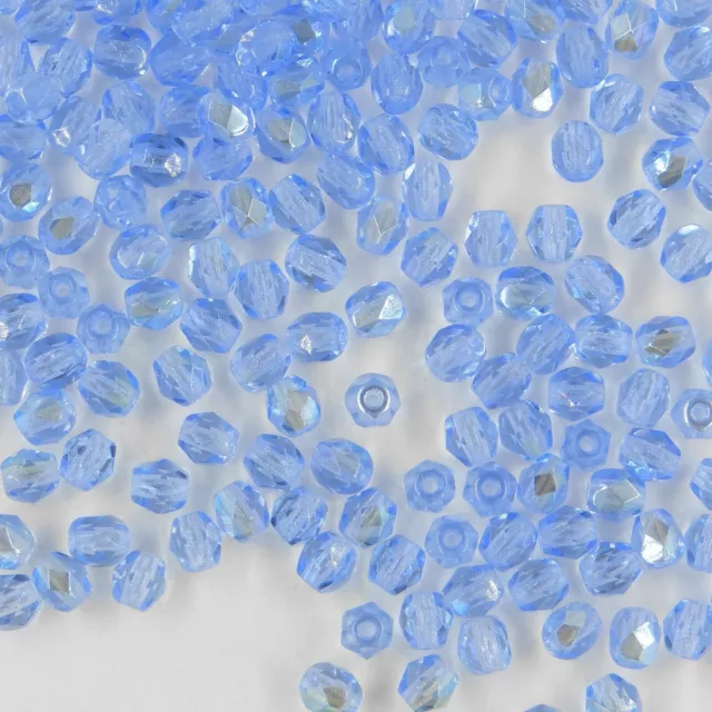 F4  LSAX *** 60 perles à facettes verre de Bohême 4mm LIGHT SAPPHIRE AB