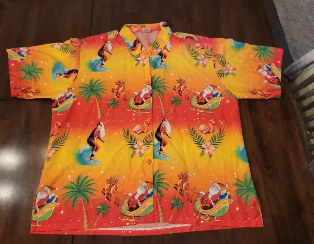 LA LEELA Men's Hawaiian Shirt Button Up Short Sleeve Flamingo Santa Reindeer XXL