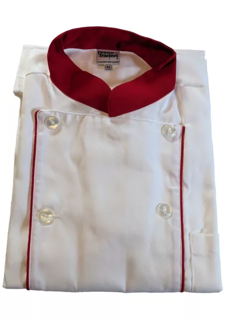 Chef's Coat Shirt White And Red Medium Brand New