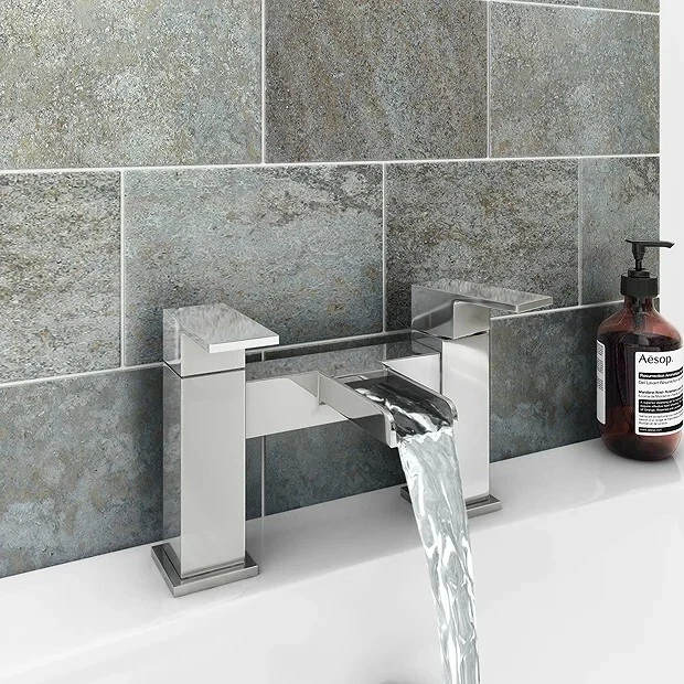 Luxury Bathroom Waterfall Square Chrome Bath Filler Shower Mixer Tap Brass Set