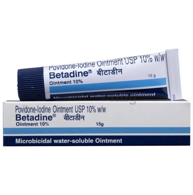 Ungüento Betadine povidona-yodo 10% antiséptico infección de la piel quemaduras herida 15 g
