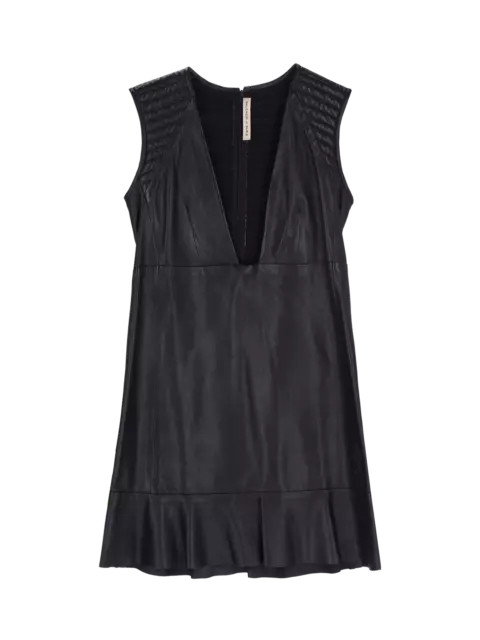 BALENCIAGA Black Leather Dress with Plunging V-Neck Size FR 36 /UK 8 RRP £2200