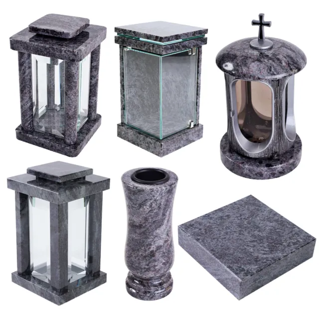 Grab-Artikel aus Granit Orion Grau Grab-Schmuck Friedhof Vase Lampe hochwertig