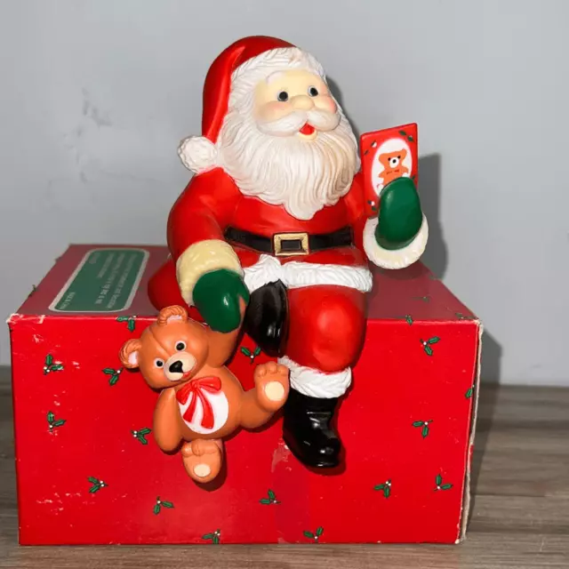 VINTAGE Santa Shelf Sitter Stocking Holder in Original Box Jolly Santa Clause Re