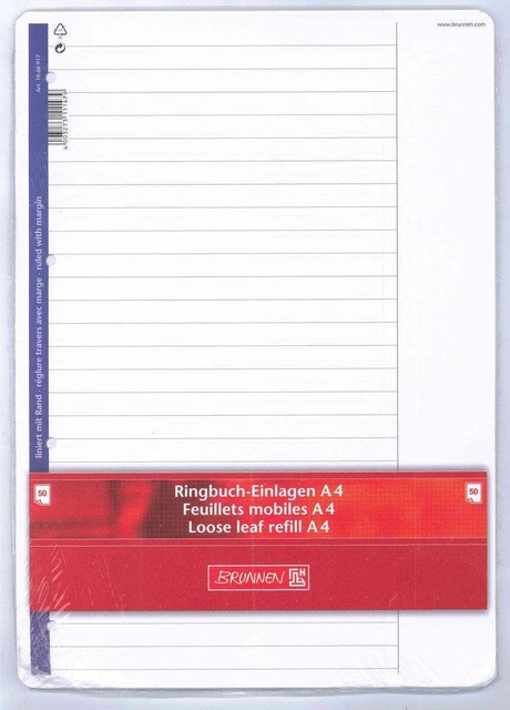 BRUNNEN Ringbucheinlagen mit Rand, A4, liniert