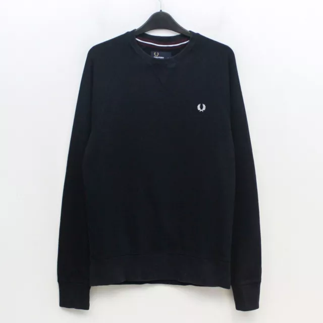 FRED PERRY Mens S Jumper Pullover Sweater Crew Neck Sweatshirt Cotton Navy Blue