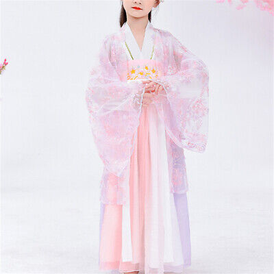 Girl Chinese Cute Dress Fairy Sheer Hanfu Tang Suit Kids Embroidered Costume