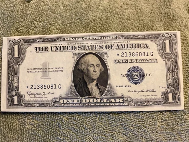 Vintage  1935-H Star Note $1 Silver Certificate One Dollar Bill