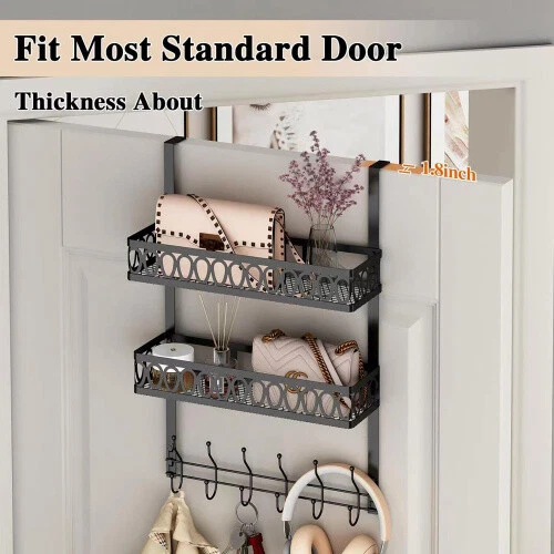 Door hook clothes rack Door towel rack with 2 baskets clothes rack Black