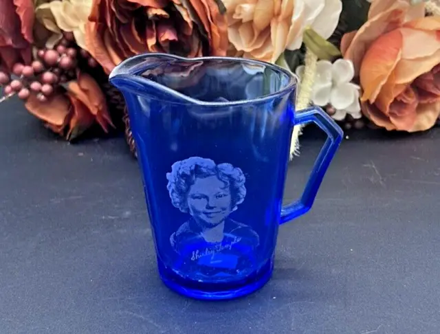 Cobalt Blue Shirley Temple Pitcher Hazel Atlas Depression Glass 1930s Vintage