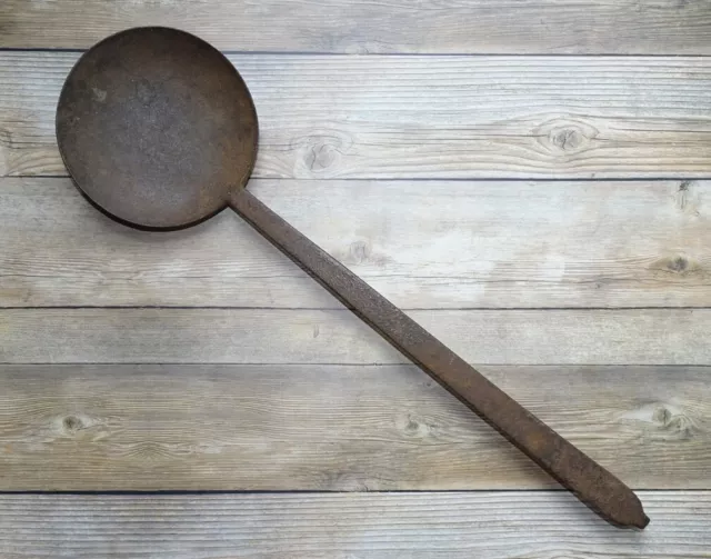 Antique Hand Forged 18thC Fireplace Hearth Cooking Ladle Wrought Iron 15.5 Inch