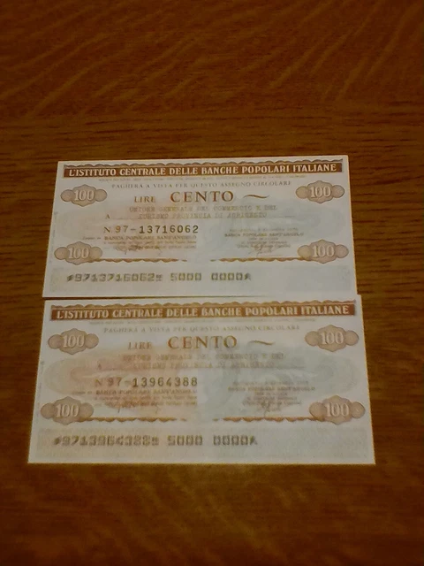 Miniassegni Ist. Cen. Banche Popolari Italiane - Lotto Ml1558 (N. 2 Emissioni)