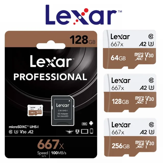 Lexar Micro SD Card 128GB 256GB 64GB Extreme 667x Class10 Phone Memory 100Mb/s
