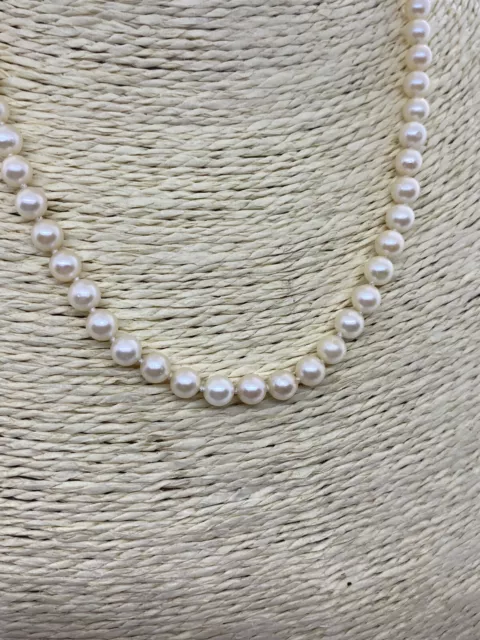 Cultured 6mm Pearl Necklace 9ct Gold Clasp JKa Knotted Between Pearls 17inch