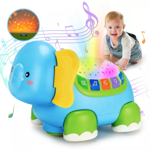 Baby Spielzeug Musik Spielzeug Elefant Krabbelspielzeuge mit Licht und Projektor