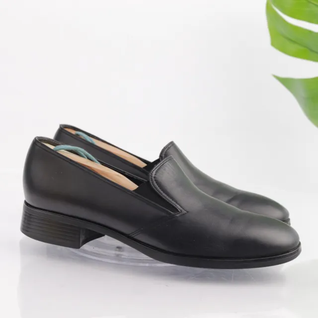 Munro Women's Hailey Loafer Size 8 Narrow Shoe Black Leather Low Block Heel Flat