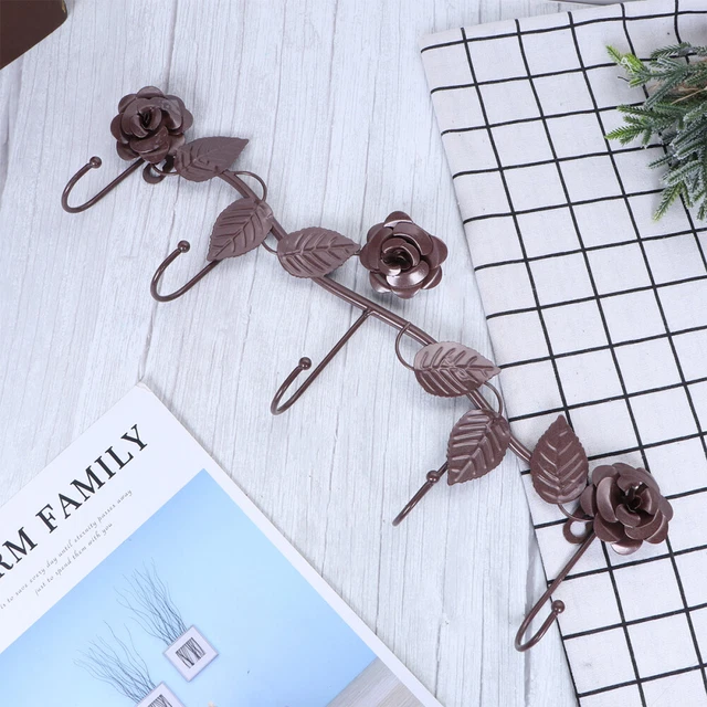 Door Hanger Rose Flower Wall Rack Metal Hangers Iron Hook Mount Coat Decor