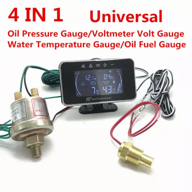 LCD 4 in 1 Car Water Temperature/Oil Pressure/Fuel/Voltage Gauge w/Sensor Set 2