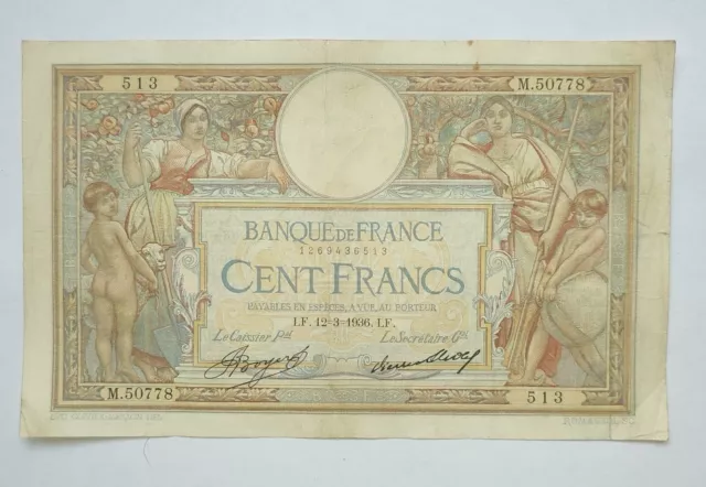Billet 100 francs LUC OLIVIER MERSON 1936