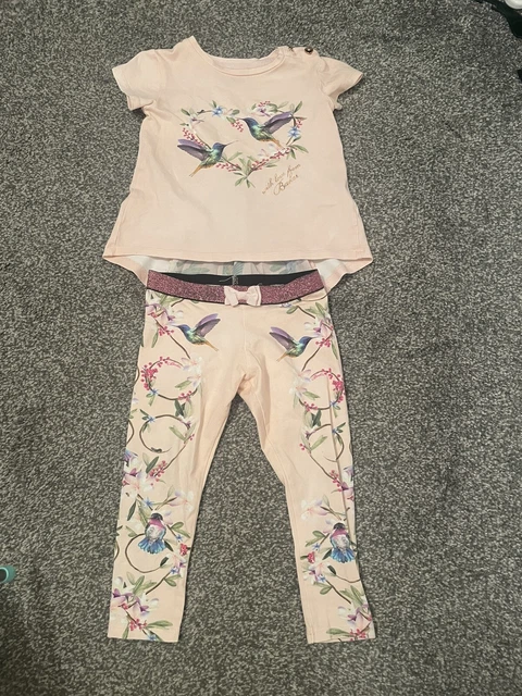 Girls Ted Baker Leggings And Top Outfit Set Pink Age 2-3
