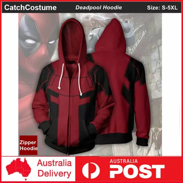 Marvel Deadpool Hoodie Sweatshirts Long Sleeve Zipper Hooded Coat Jacket Unisex