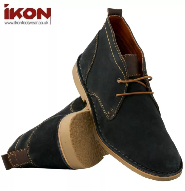 Ikon NUOVI MOD RETRO INDIE STIVALI DESERTO DA UOMO 2 occhielli blu scuro camoscio scarpe alla caviglia taglia