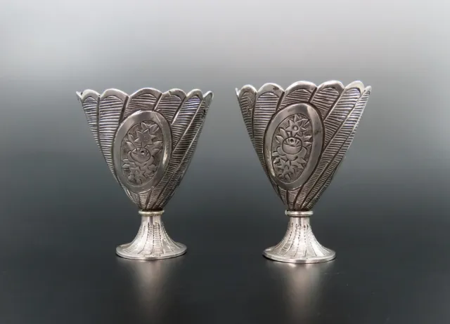 Antique Pair Wonderful Turkish Silver Ottoman Empire Egg Cups No Mono