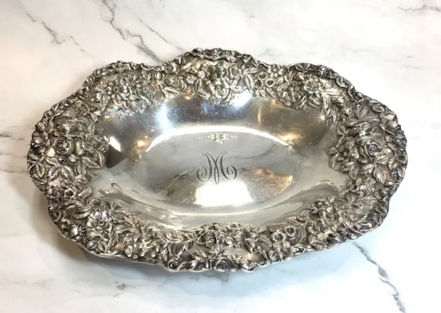 Vintage S. Kirk & Son Repousse Sterling Silver Oval Fruit Dish