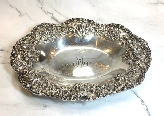Vintage S. Kirk & Son Repousse Sterling Silver Oval Fruit Dish