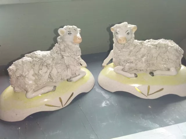 Pair Of Staffordshire Pottery Sheep Figurines