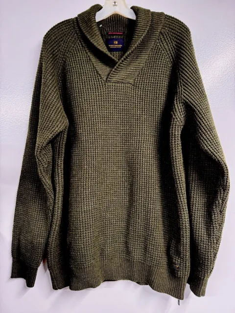 SCOTCH & SODA True Gentleman Olive Green Shawl Collar Sweater Wool Blend Size XL