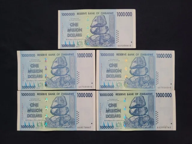Zimbabwe 5 x 1 Million Dollars 2008 Pick- 77 – Lot 5 pcs