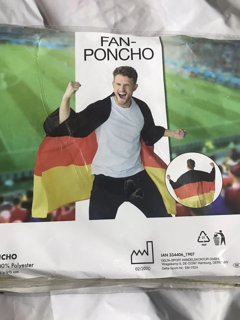 FUSSBALL~DEUTSCHLAND~FAN~ARTIKEL~PONCHO~UMHANG~UNISEX~WM~EM~FLAGGE~CAPE