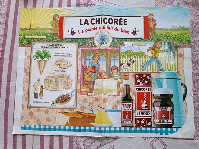 Affiche Publicitaire Ancienne Chicorée Leroux – éducative Sur Le Cycle, France, Années 1900-1979