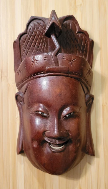 Hand-Carved Chinese Small Wooden Mask  6" tall w/ Crown