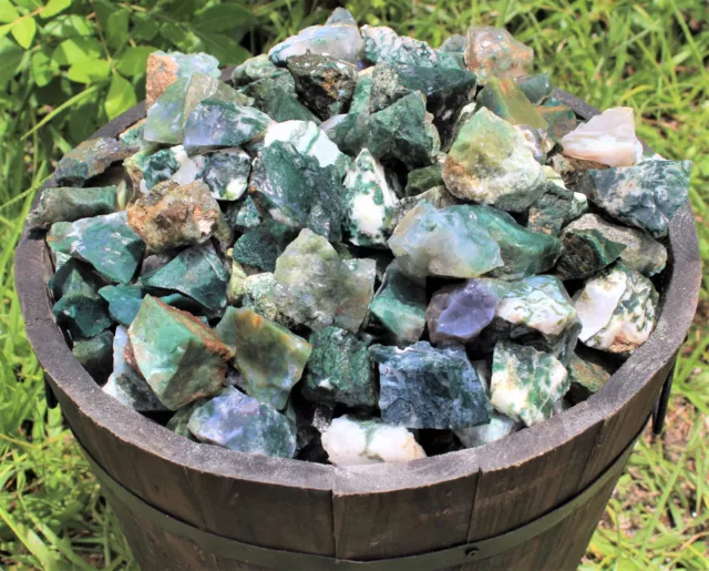 1/2 lb Bulk Lot Natural Rough Moss Agate (Raw Rock Stone Crystal Healing 8 oz)