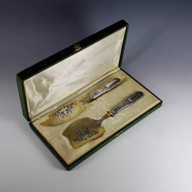 Antique Boxed French Sterling Clad Silver Serving Set Desert Icecream