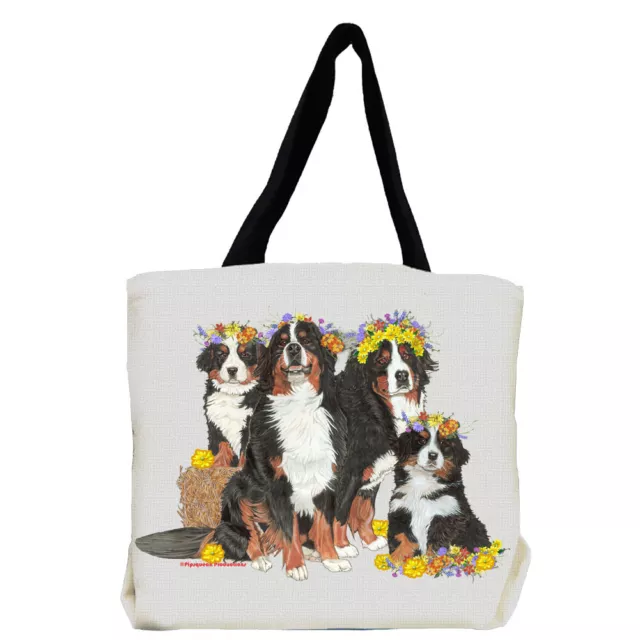 Bernese Mountain Dog with Flowers Tote Bag