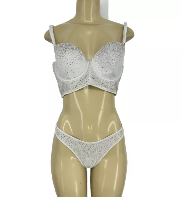 36C Victoria's Secret Balmain long line Bra Panty set Fashion show S M bling