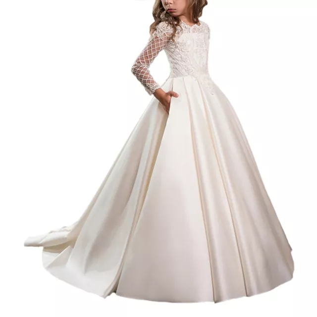WDE WHITE Flower Girl Dresses with Sleeves Long Ball Gown Size 6 $79.99 ...