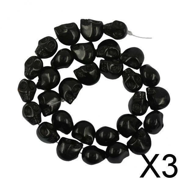 3X 30pcs 13mm Noir Turquoise Stone Sculpté Skull Perles Os Bijoux Making